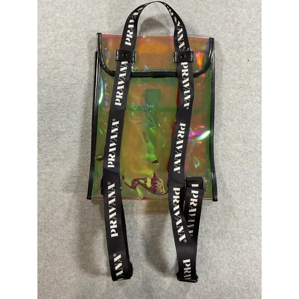 Pravana Iridescent Clear Backpack Holographic PVC Festival Bag Black Straps
